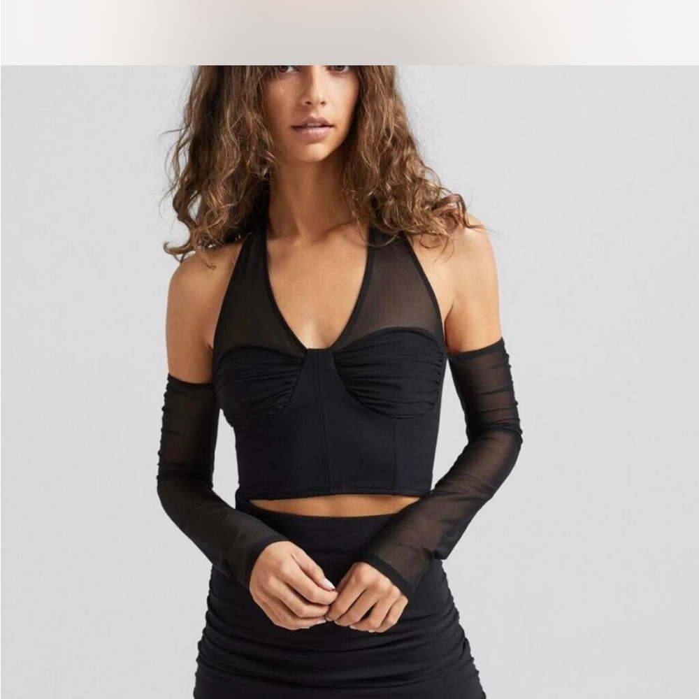 Bershka Black Mesh Crop Top
